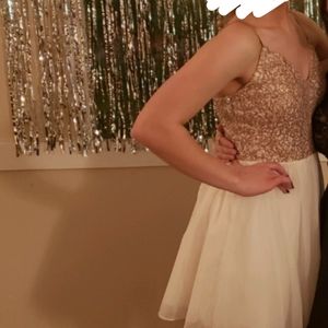 White with goldish tan lace homecoming dress